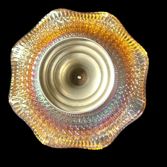 VINTAGE MARIGOLD CARNIVAL GLASS 8.25" BOWL ON METAL STAND - Picture 8 of 12